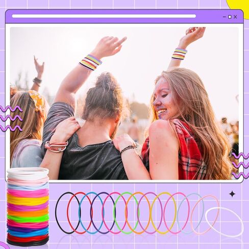 Nuenen 2000 Pcs Colorful Silicone Jelly Bracelets Bulk 80's Silicone Bracelets Neon Jelly Bracelets Silicone Wristband Rainbow Hair Ties for Kids Gift Bracelets for Rock Pop Star Disco Party Favors in Saudi Arabia