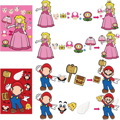 36Pcs Mario Make a Face Stickers,Cartoon Stickers Book Crafts for Kids,DIY Mario Party Supplies Favors Make Your Own Stickers Mixed and Matched with Different Designs Characters for Birthday Gifts Class Reward Book Decor Cartoon Stickers Book Crafts for K in Kuwait