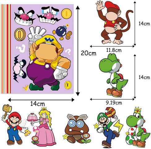 36Pcs Mario Make a Face Stickers,Cartoon Stickers Book Crafts for Kids,DIY Mario Party Supplies Favors Make Your Own Stickers Mixed and Matched with Different Designs Characters for Birthday Gifts Class Reward Book Decor Cartoon Stickers Book Crafts for K in Kuwait