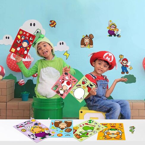 36Pcs Mario Make a Face Stickers,Cartoon Stickers Book Crafts for Kids,DIY Mario Party Supplies Favors Make Your Own Stickers Mixed and Matched with Different Designs Characters for Birthday Gifts Class Reward Book Decor Cartoon Stickers Book Crafts for K in Kuwait