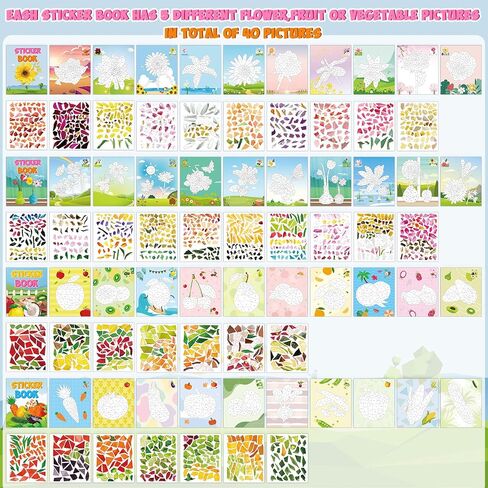 4 Pcs Sticker Crafts for Age 4-8 Kids Farm Jungle Forest Ocean Animal Flower Fruit Painting Books with Sticker by Number Stickers Puzzle Books for School Classroom, 40 Images to Sticker (Animal) in Saudi Arabia