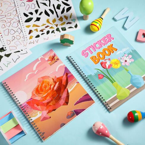 4 Pcs Sticker Crafts for Age 4-8 Kids Farm Jungle Forest Ocean Animal Flower Fruit Painting Books with Sticker by Number Stickers Puzzle Books for School Classroom, 40 Images to Sticker (Animal) in Saudi Arabia