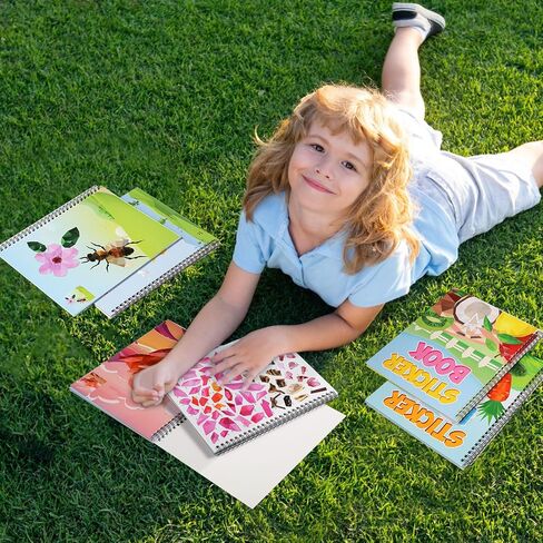 4 Pcs Sticker Crafts for Age 4-8 Kids Farm Jungle Forest Ocean Animal Flower Fruit Painting Books with Sticker by Number Stickers Puzzle Books for School Classroom, 40 Images to Sticker (Animal) in Saudi Arabia