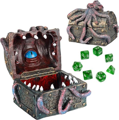 صندوق الصدر المحاكي والأخطبوط من DND مع مجموعة نرد غامضة متعددة السطوح - حقيبة تخزين نرد Cthulhu من الراتنج في العصور الوسطى مثالية للأبراج المحصنة والتنينات، وألعاب اللوحة، وRPG على الطاولة وملحقات الألعاب in Kuwait