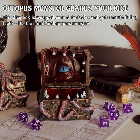 صندوق الصدر المحاكي والأخطبوط من DND مع مجموعة نرد غامضة متعددة السطوح - حقيبة تخزين نرد Cthulhu من الراتنج في العصور الوسطى مثالية للأبراج المحصنة والتنينات، وألعاب اللوحة، وRPG على الطاولة وملحقات الألعاب in Kuwait