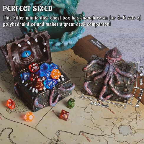 صندوق الصدر المحاكي والأخطبوط من DND مع مجموعة نرد غامضة متعددة السطوح - حقيبة تخزين نرد Cthulhu من الراتنج في العصور الوسطى مثالية للأبراج المحصنة والتنينات، وألعاب اللوحة، وRPG على الطاولة وملحقات الألعاب in Kuwait