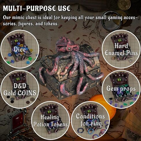 صندوق الصدر المحاكي والأخطبوط من DND مع مجموعة نرد غامضة متعددة السطوح - حقيبة تخزين نرد Cthulhu من الراتنج في العصور الوسطى مثالية للأبراج المحصنة والتنينات، وألعاب اللوحة، وRPG على الطاولة وملحقات الألعاب in Kuwait