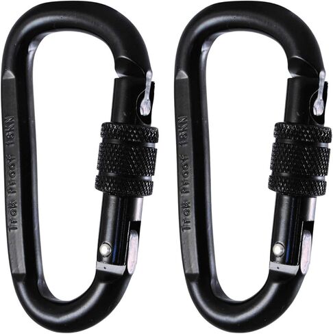 Locking Carabiner Clip, 2-Pack 18KN Carabiner Clip Heavy Duty Made of Steel Alloy - Caribeener Clips for Hammocks, Camping, Hiking, Traveling, Keychains - Caribeaner Clip Black - 4000 lb. Capacity in Kuwait