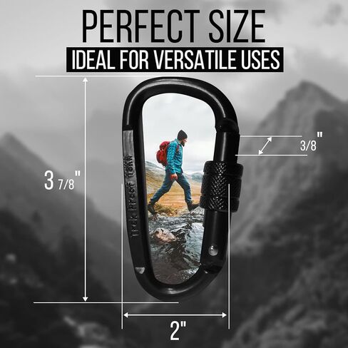 Locking Carabiner Clip, 2-Pack 18KN Carabiner Clip Heavy Duty Made of Steel Alloy - Caribeener Clips for Hammocks, Camping, Hiking, Traveling, Keychains - Caribeaner Clip Black - 4000 lb. Capacity in Kuwait