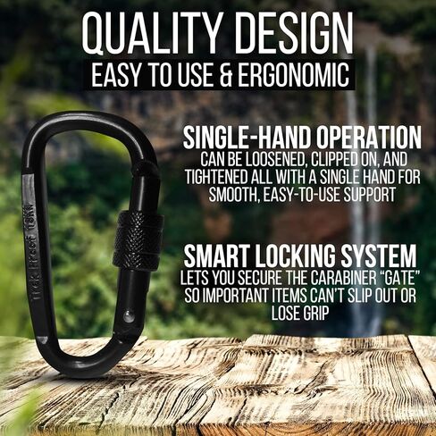 Locking Carabiner Clip, 2-Pack 18KN Carabiner Clip Heavy Duty Made of Steel Alloy - Caribeener Clips for Hammocks, Camping, Hiking, Traveling, Keychains - Caribeaner Clip Black - 4000 lb. Capacity in Kuwait