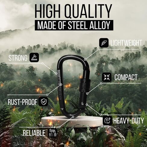 Locking Carabiner Clip, 2-Pack 18KN Carabiner Clip Heavy Duty Made of Steel Alloy - Caribeener Clips for Hammocks, Camping, Hiking, Traveling, Keychains - Caribeaner Clip Black - 4000 lb. Capacity in Kuwait