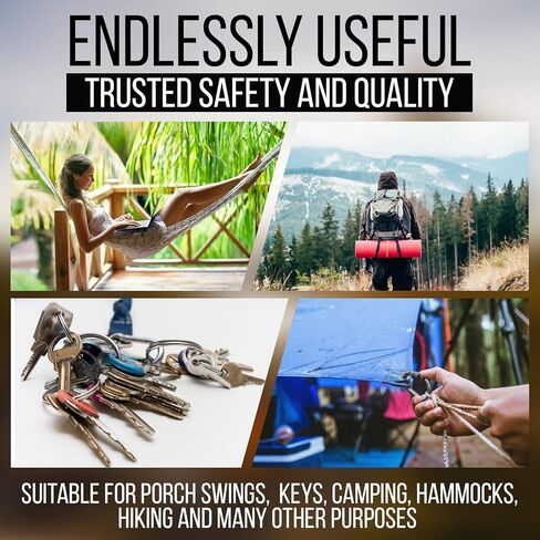 Locking Carabiner Clip, 2-Pack 18KN Carabiner Clip Heavy Duty Made of Steel Alloy - Caribeener Clips for Hammocks, Camping, Hiking, Traveling, Keychains - Caribeaner Clip Black - 4000 lb. Capacity in Kuwait