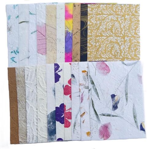 أوراق ورق التوت المصنوعة يدويًا من الألياف الطبيعية السميكة مقاس A5، طلاء، كتابة ورق مصنوع يدويًا، ورق زخرفي، ورق صناعة البطاقات، 20 قطعة. (أنماط ورقية متنوعة) in Kuwait