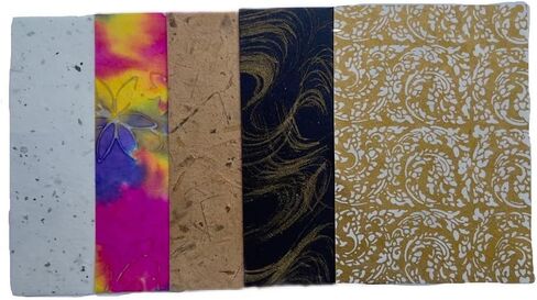 أوراق ورق التوت المصنوعة يدويًا من الألياف الطبيعية السميكة مقاس A5، طلاء، كتابة ورق مصنوع يدويًا، ورق زخرفي، ورق صناعة البطاقات، 20 قطعة. (أنماط ورقية متنوعة) in Kuwait