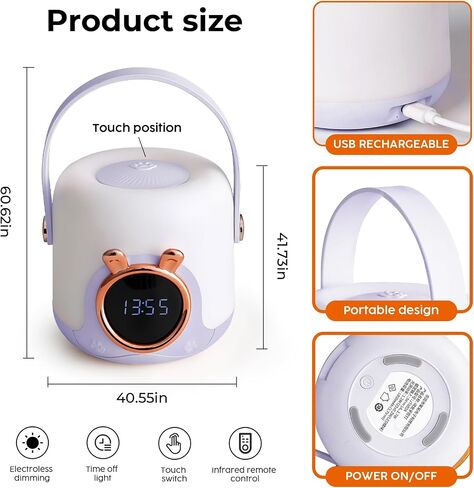 Kids Night Light with Clock,Baby Night Lights for Nursery, Portable Night Light for Children,Cute Lamp, Breastfeeding Night Light,Best Gifts for Children(Purple) in Saudi Arabia
