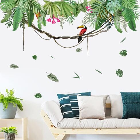 Runtoo Palm Leaves Wall Art Stickers Jungle Green Plant Leaf Wall Decals for Living Room Bedroom Nursery in Saudi Arabia