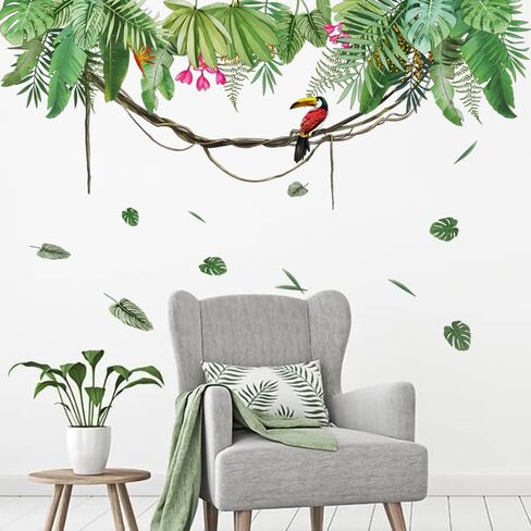 Runtoo Palm Leaves Wall Art Stickers Jungle Green Plant Leaf Wall Decals for Living Room Bedroom Nursery in Saudi Arabia