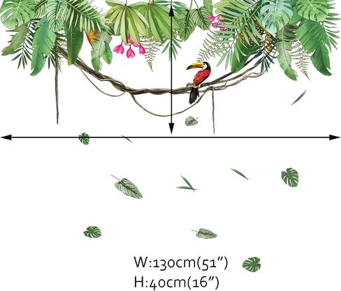 Runtoo Palm Leaves Wall Art Stickers Jungle Green Plant Leaf Wall Decals for Living Room Bedroom Nursery in Saudi Arabia