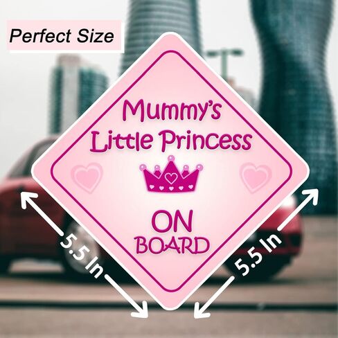 قطعتان من ملصقات الأميرة على اللوحة للسيارات، علامة أمان لطيفة على متن السيارة، ملصق مضحك على شكل طفل على اللوحة للسيارات - وردي فاتح و5.5 بوصة × 5.5 بوصة بوصة in Kuwait