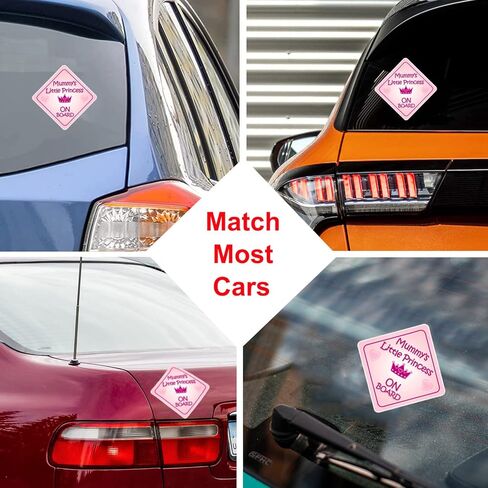 قطعتان من ملصقات الأميرة على اللوحة للسيارات، علامة أمان لطيفة على متن السيارة، ملصق مضحك على شكل طفل على اللوحة للسيارات - وردي فاتح و5.5 بوصة × 5.5 بوصة بوصة in Kuwait