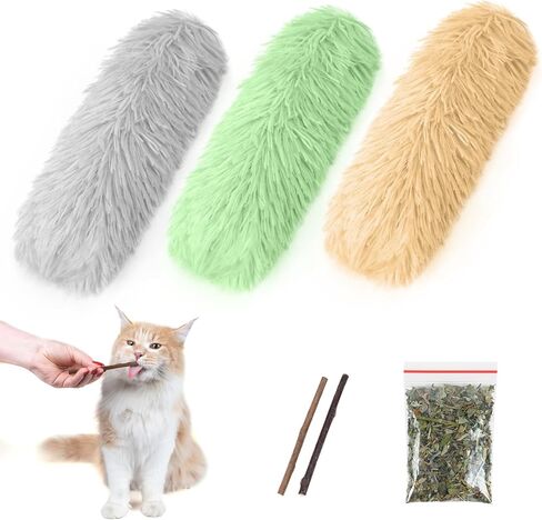Catnip Toy, 3 Pack Cat Toys Cat Pillows Plush Cat Chew Toys with 2 pcs Catnip Sticks Interactive Cat Kicker Toys for Indoor Cats Cat Toys with Catnip Cat Nip Toys for Kittens in Saudi Arabia