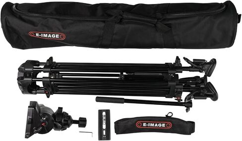 مجموعة حامل فيديو ثلاثي القوائم من الألومنيوم خفيف الوزن مكون من 3 أقسام من Ikan مع وعاء سائل/رأس مائل GH04، أقصى ارتفاع 65 بوصة، وعاء 75 مم، يتضمن حقيبة كتف مبطنة، (EG04AS) - أسود in Kuwait