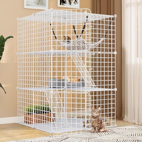 YITAHOME قفص قطط داخلي Catio DIY Cat مرفقات معدنية للقطط روضة أطفال 3 طبقات بيوت الحيوانات الأليفة مع أرجوحة كبيرة جدًا لـ 1-2 قطط أرنب أبيض in Kuwait