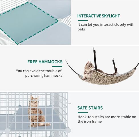 YITAHOME قفص قطط داخلي Catio DIY Cat مرفقات معدنية للقطط روضة أطفال 3 طبقات بيوت الحيوانات الأليفة مع أرجوحة كبيرة جدًا لـ 1-2 قطط أرنب أبيض in Kuwait