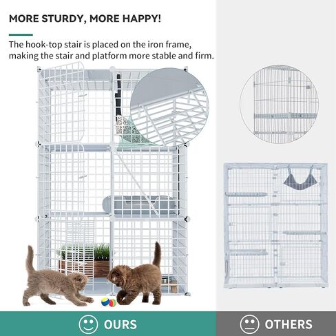 YITAHOME قفص قطط داخلي Catio DIY Cat مرفقات معدنية للقطط روضة أطفال 3 طبقات بيوت الحيوانات الأليفة مع أرجوحة كبيرة جدًا لـ 1-2 قطط أرنب أبيض in Kuwait