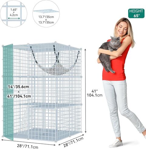 YITAHOME قفص قطط داخلي Catio DIY Cat مرفقات معدنية للقطط روضة أطفال 3 طبقات بيوت الحيوانات الأليفة مع أرجوحة كبيرة جدًا لـ 1-2 قطط أرنب أبيض in Kuwait