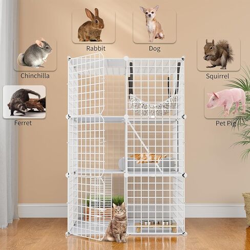 YITAHOME قفص قطط داخلي Catio DIY Cat مرفقات معدنية للقطط روضة أطفال 3 طبقات بيوت الحيوانات الأليفة مع أرجوحة كبيرة جدًا لـ 1-2 قطط أرنب أبيض in Kuwait
