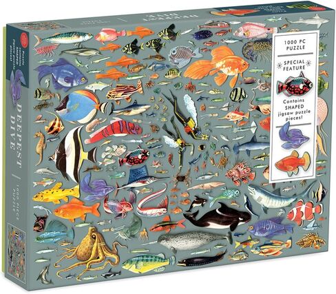 Galison Deepest Dive Puzzle, 1000 Pieces, 27" x 20" – Jigsaw Puzzle Featuring 20 Shaped Puzzle Pieces, Illustration by Ben Gilles – Thick, Sturdy Pieces, Challenging Family Activity, Great Gift Idea in Saudi Arabia