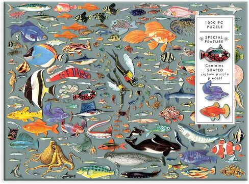 Galison Deepest Dive Puzzle, 1000 Pieces, 27" x 20" – Jigsaw Puzzle Featuring 20 Shaped Puzzle Pieces, Illustration by Ben Gilles – Thick, Sturdy Pieces, Challenging Family Activity, Great Gift Idea in Saudi Arabia