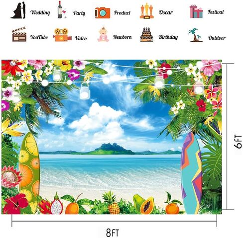 CHAIYA 7x5ft Summer Hawaiian Beach Photography Backdrop Tropical Luau Palm Floral Photography Background for Birthday Baby Shower Party Decorations Summer Beach Ocean Backdrops in Kuwait