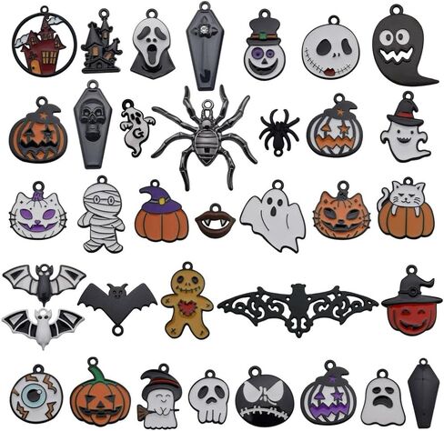 80 قطعة من سحر الهالوين الفضي العتيق لصنع المجوهرات، قبعة ساحر شبح اليقطين، هيكل جمجمة الخفافيش، سحر الهالوين لقلادة DIY، سوار، أقراط، صنع المجوهرات (M722) in Kuwait