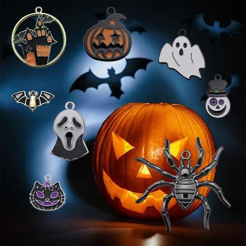 80 قطعة من سحر الهالوين الفضي العتيق لصنع المجوهرات، قبعة ساحر شبح اليقطين، هيكل جمجمة الخفافيش، سحر الهالوين لقلادة DIY، سوار، أقراط، صنع المجوهرات (M722) in Kuwait