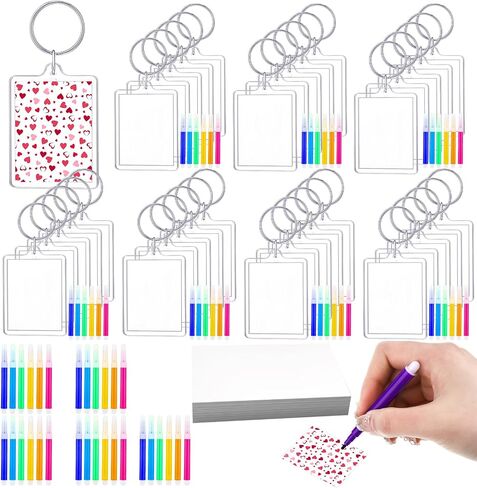 مجموعة صنع سلسلة المفاتيح DIY 72 قطعة من Batiyeer للأطفال في الفصل الدراسي في عيد الحب، 12 صورة من الأكريليك لسلسلة المفاتيح الفارغة و12 مجموعة أقلام و48 بطاقة مجموعة صانع سلسلة المفاتيح المصورة وفن الطلاء في الفصل الدراسي in Saudi Arabia