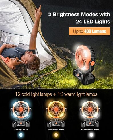 Zmirne Portable Camping Fan with LED Lantern, 20000mAh Rechargeable Battery Operated Fan with Remote & Oscillating, USB-C Charging Personal Fan for Outdoor Travel, Fishing, Power Outage Hurricane in Saudi Arabia