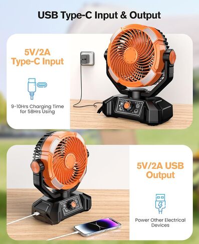 Zmirne Portable Camping Fan with LED Lantern, 20000mAh Rechargeable Battery Operated Fan with Remote & Oscillating, USB-C Charging Personal Fan for Outdoor Travel, Fishing, Power Outage Hurricane in Saudi Arabia