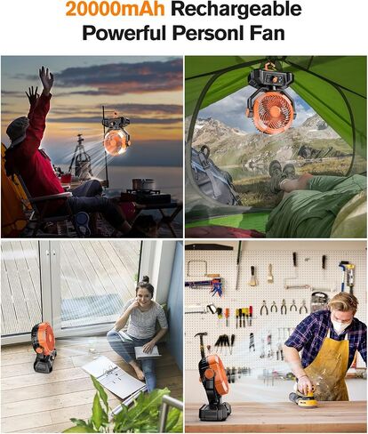 Zmirne Portable Camping Fan with LED Lantern, 20000mAh Rechargeable Battery Operated Fan with Remote & Oscillating, USB-C Charging Personal Fan for Outdoor Travel, Fishing, Power Outage Hurricane in Saudi Arabia