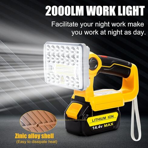ضوء عمل LED لبطارية DeWalt 20V Max، 18W 2000LM مصباح بطارية لاسلكي مع دوران 90 درجة / منفذ USB / حماية الجهد المنخفض / رأس مصباح تبديد الحرارة من سبائك الزنك 5 بوصات لورشة العمل (بدون بطارية) in Kuwait