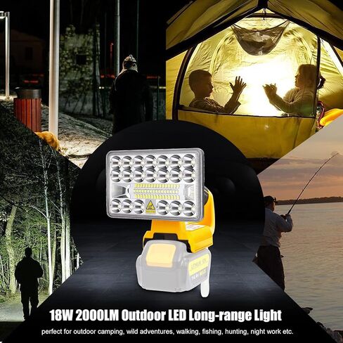 ضوء عمل LED لبطارية DeWalt 20V Max، 18W 2000LM مصباح بطارية لاسلكي مع دوران 90 درجة / منفذ USB / حماية الجهد المنخفض / رأس مصباح تبديد الحرارة من سبائك الزنك 5 بوصات لورشة العمل (بدون بطارية) in Kuwait