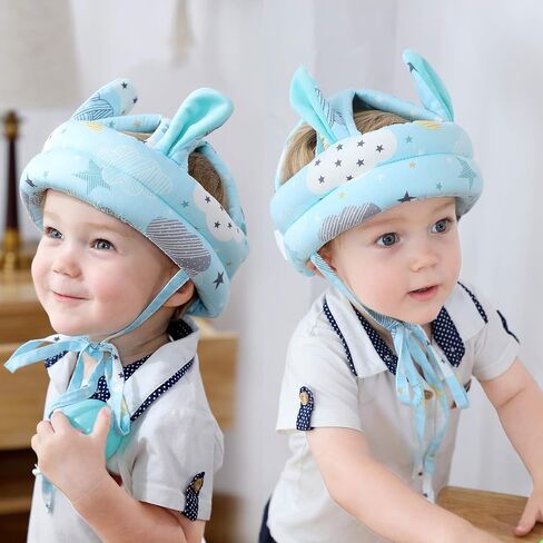 Cute Baby Safety Anti-Bump Walking Helmet, Infant Toddler Anti-Collision Head Cushion Soft Breathable, Kids Anti-Fall Protective Harnesses Cap for Crawling, Walking and Playing (Blue Clouds) in Kuwait