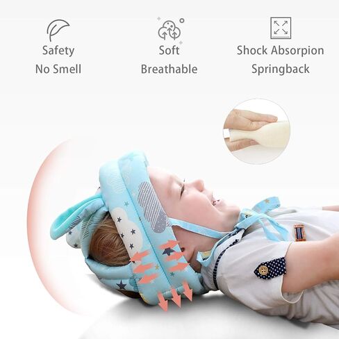 Cute Baby Safety Anti-Bump Walking Helmet, Infant Toddler Anti-Collision Head Cushion Soft Breathable, Kids Anti-Fall Protective Harnesses Cap for Crawling, Walking and Playing (Blue Clouds) in Saudi Arabia