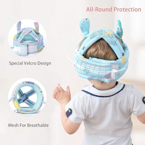 Cute Baby Safety Anti-Bump Walking Helmet, Infant Toddler Anti-Collision Head Cushion Soft Breathable, Kids Anti-Fall Protective Harnesses Cap for Crawling, Walking and Playing (Blue Clouds) in Kuwait
