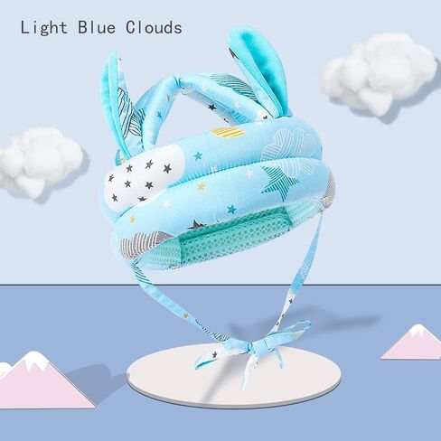 Cute Baby Safety Anti-Bump Walking Helmet, Infant Toddler Anti-Collision Head Cushion Soft Breathable, Kids Anti-Fall Protective Harnesses Cap for Crawling, Walking and Playing (Blue Clouds) in Kuwait