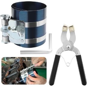 Car Engine Piston Ring Compressor Tool for 2-1/8" to 7",Piston Ring Compressor Kit with Piston Ring Pliers Install&Remove Piston Ring,Ring Compressor with Adjustable Screw