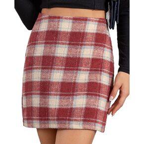 We1Fit Womens Plaid Skirts High Waist Wool Bodycon Pencil Mini Fall Skirt with Shorts