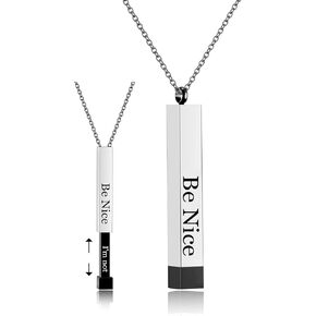 RWQIAN Be Kind Of A B Necklace for Women Girls,Inspirational Vertical Bar Square Tubes Pendant with Hidden Message Stainless Steel Necklace Band Friendship Funny Hilarious Sarcastic Gift Jewelry