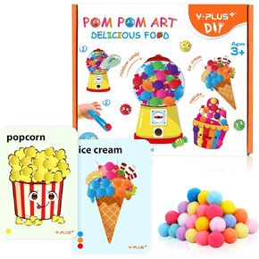 YPLUS Pompoms Art Crafts Kits, Toddler DIY Sensory Activities for Kids Ages 1-3 2-4 3-5, Finger Motor Art Supplies - Theme Animals